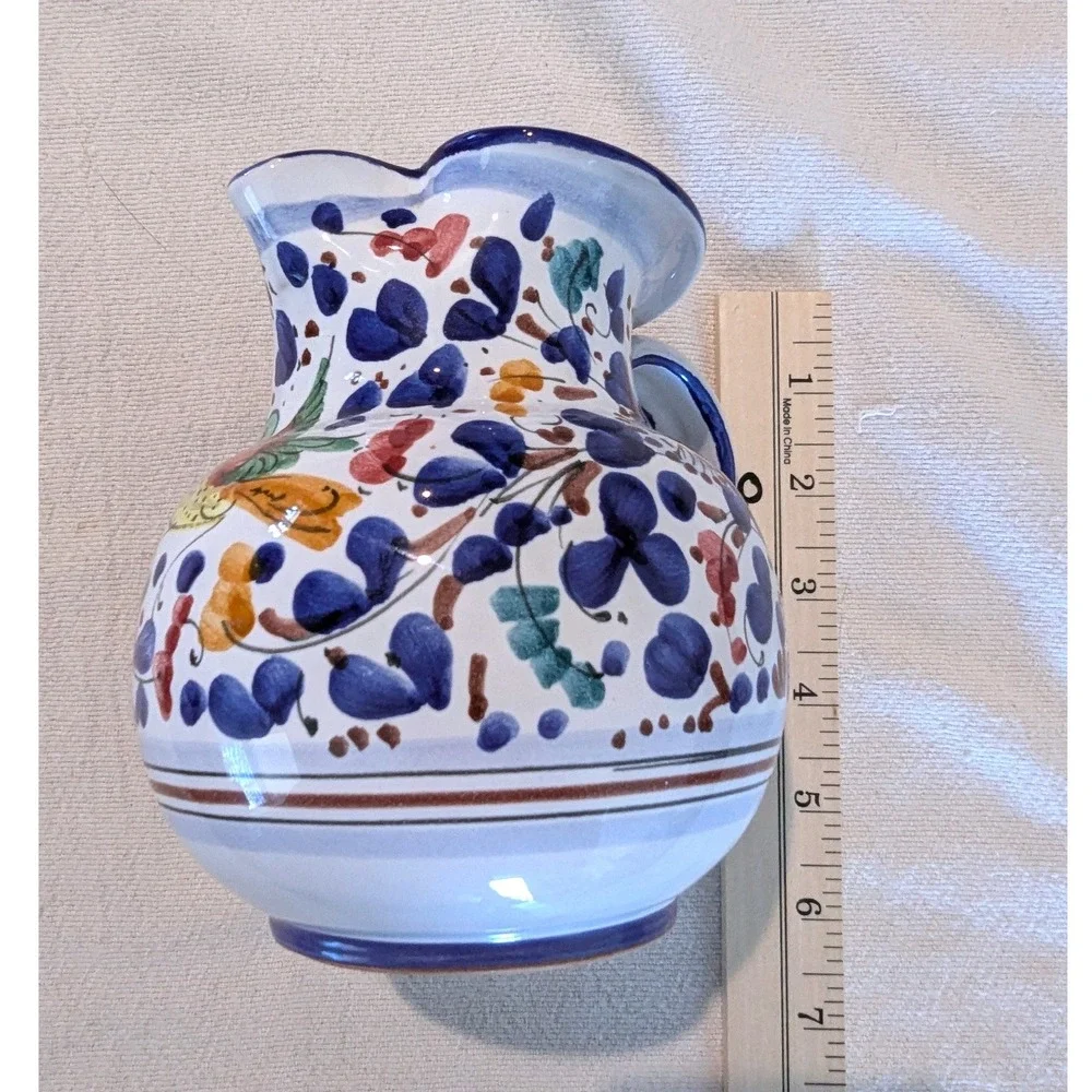 Deruta Italy Hand Painted Majolica Pitcher 6" Bird Floral Tuscan Dipinto a Mano - Picture 7 of 8